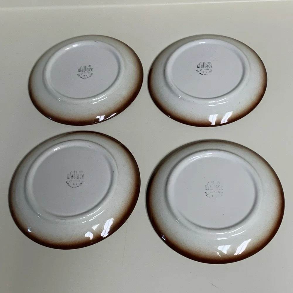 4 Wallace China Brown Airbrush Rim Bread Plates L.A, Calif Vtg Restaurant Ware